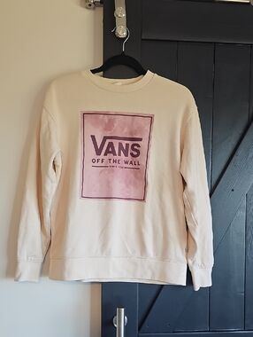 Vans Women’s Cream Crewneck with Pink Box Logo